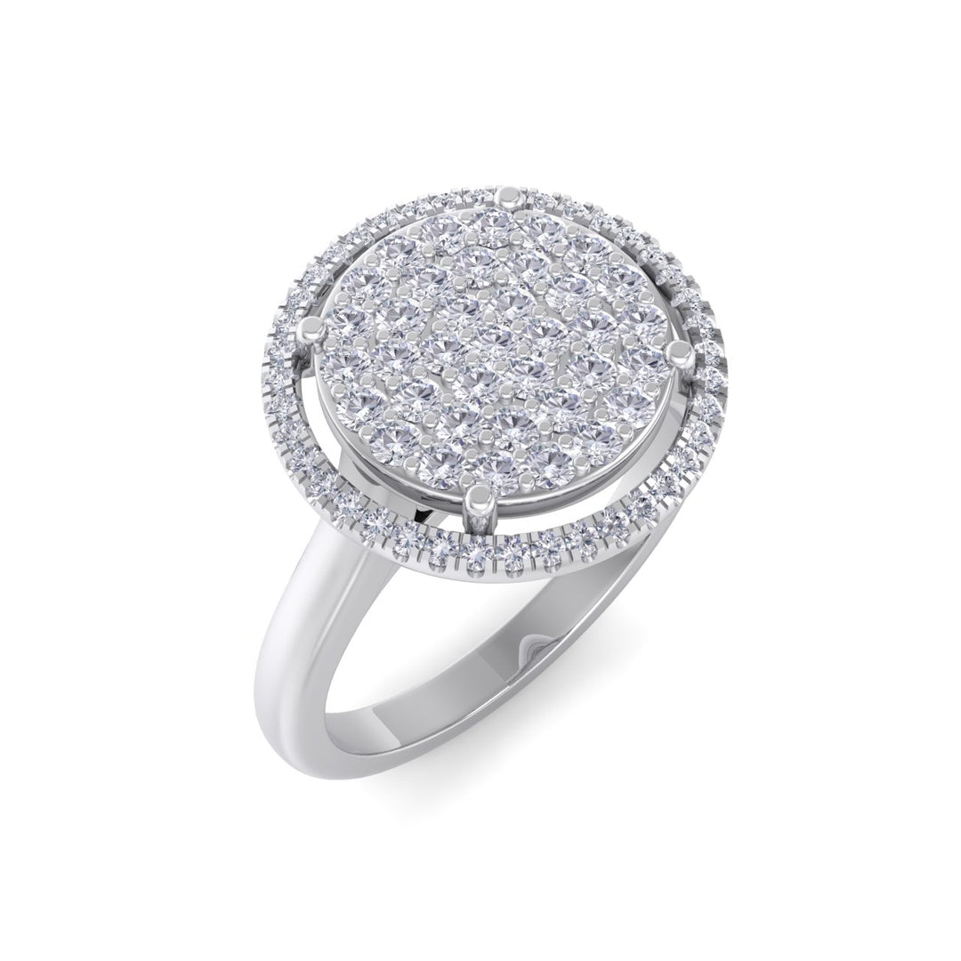 Halo cluster ring in white gold with white diamonds of 0.55 ct in weight