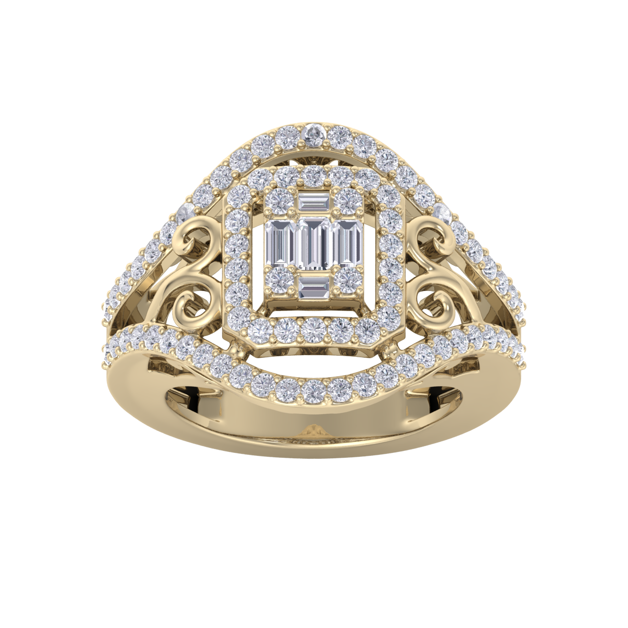 Fashion ring in yellow gold with white diamonds of 0.96 ct in weight