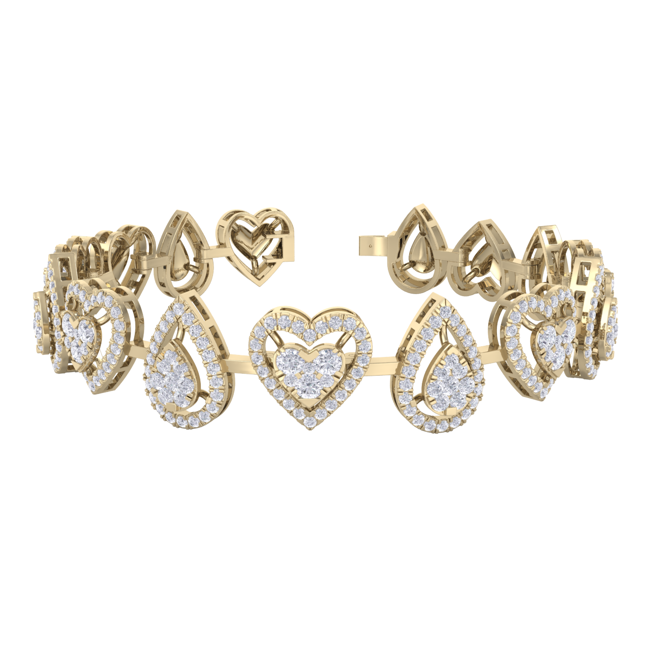 Heart bracelet in yellow gold with white diamonds of 3.12 ct in weight