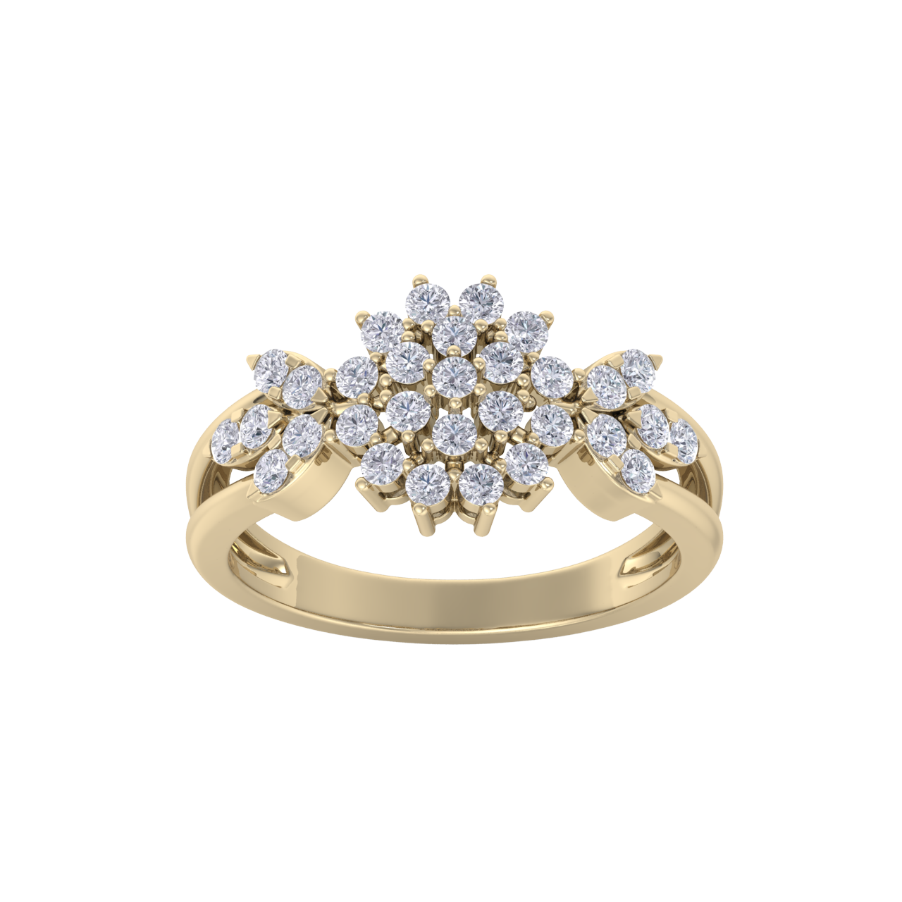 Elegant flower ring in yellow gold with white diamonds of 0.60 ct in weight