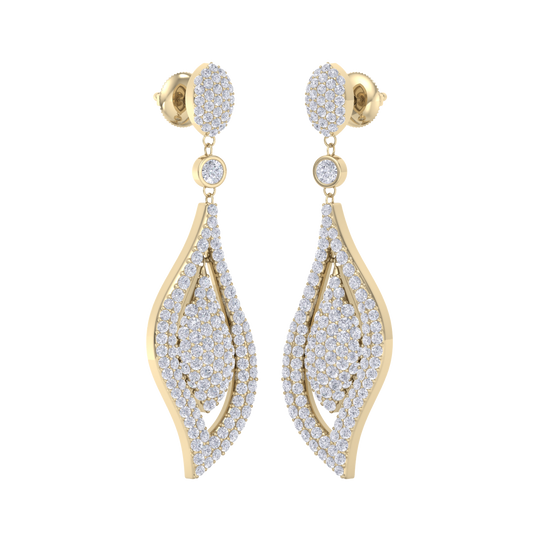 Teardrop earrings in yellow gold with white diamonds of 1.08 ct in weight