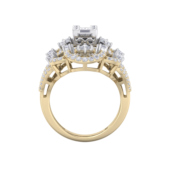 Statement ring in yellow gold with white diamonds of 1.90 ct in weight
