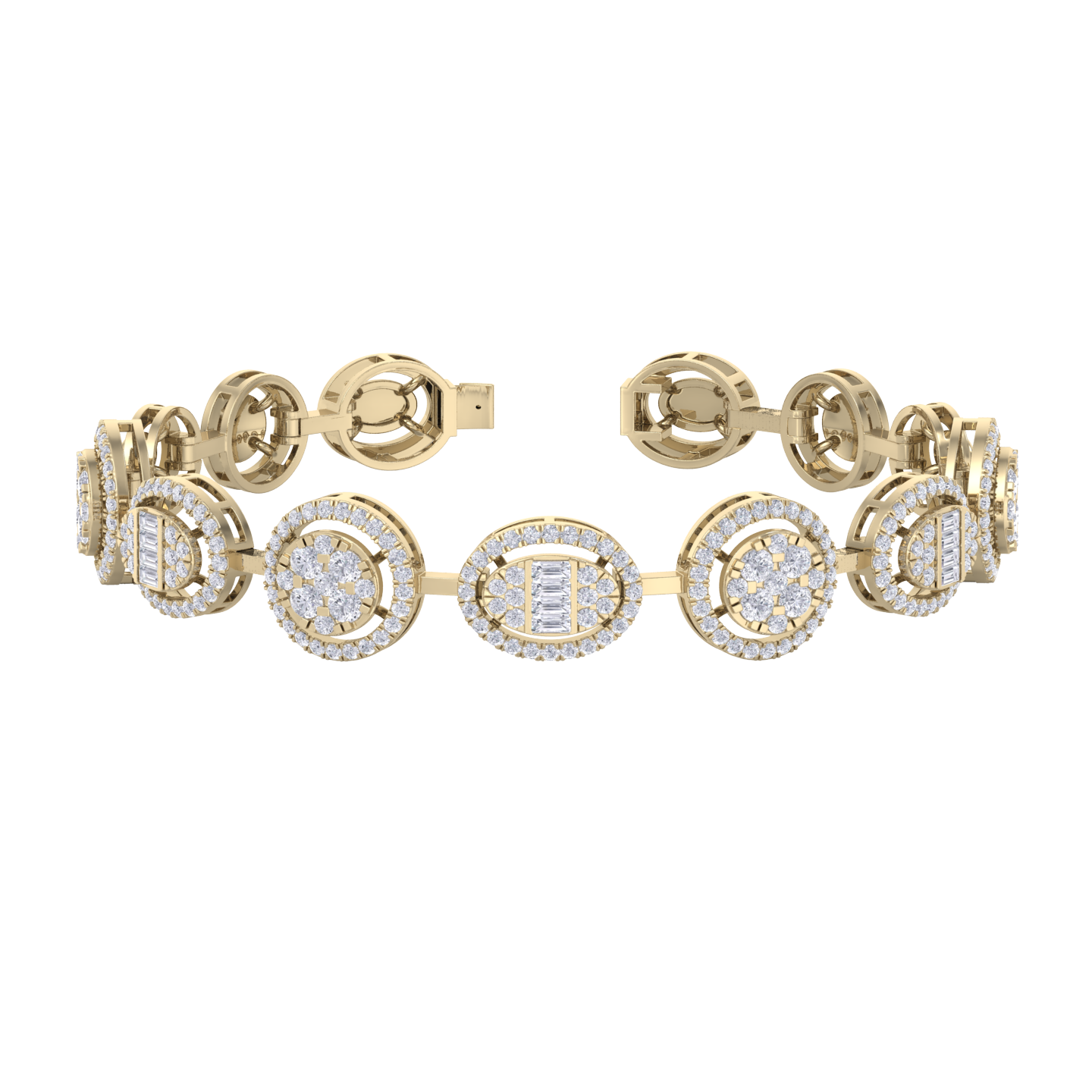 Statement bracelet in yellow gold with white diamonds of 2.94 ct in weight