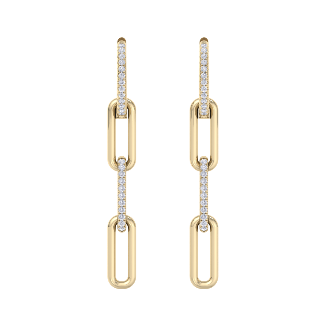 Long diamond chain link earrings in white gold with white diamonds of 0.34 ct in weight