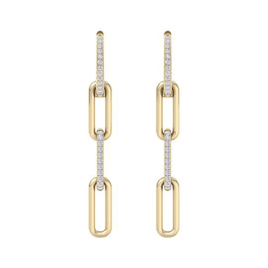 Long diamond chain link earrings in rose gold with white diamonds of 0.34 ct in weight
