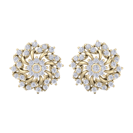 Flower stud earrings in yellow gold with white diamonds of 1.13 ct in weight