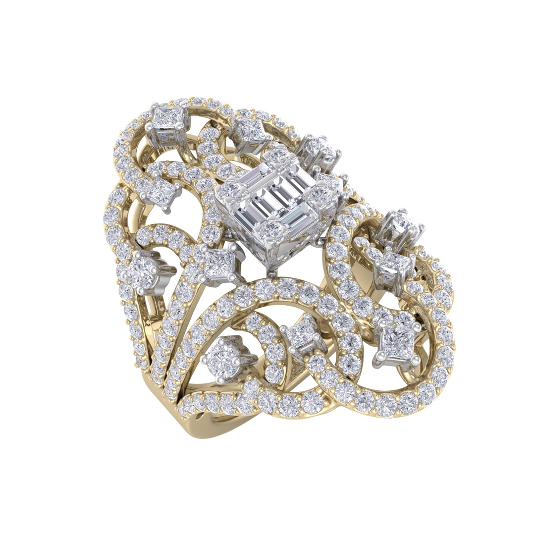 Statement ring in rose gold with white diamonds of 1.90 ct in weight