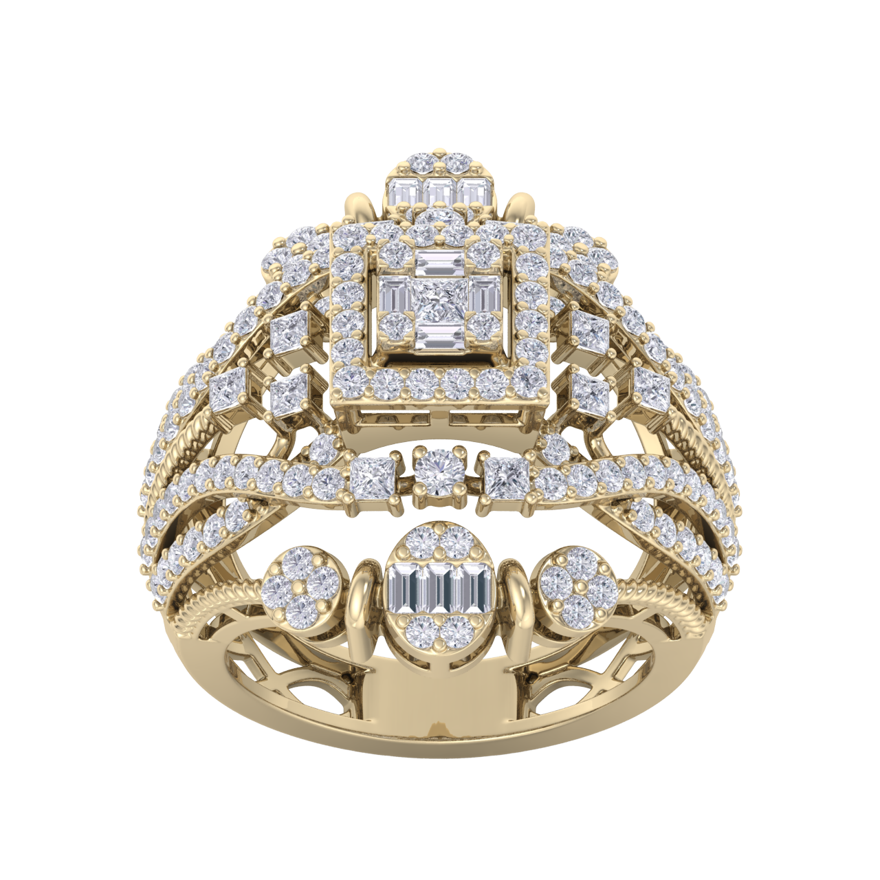 Beautiful ring in yellow gold with white diamonds of 1.64 ct in weight
