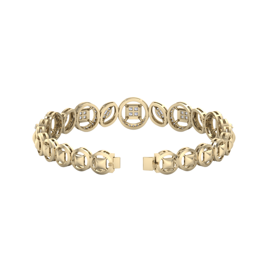 Statement bracelet in yellow gold with white diamonds of 1.10 ct in weight