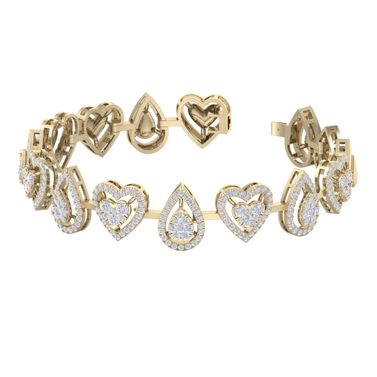 Heart bracelet in yellow gold with white diamonds of 3.12 ct in weight