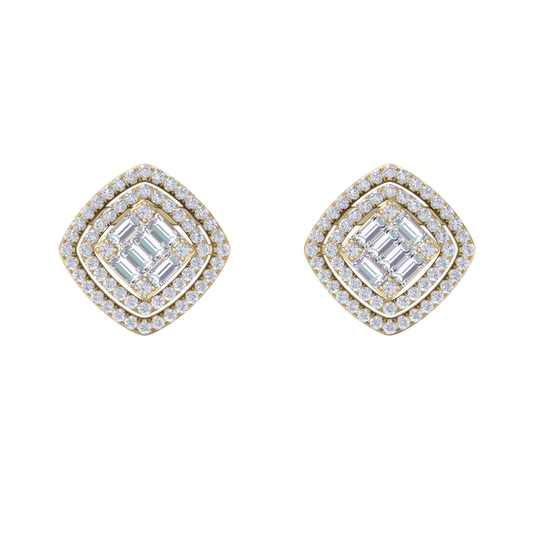 Stud earrings in yellow gold with white diamonds of 0.88 ct in weight