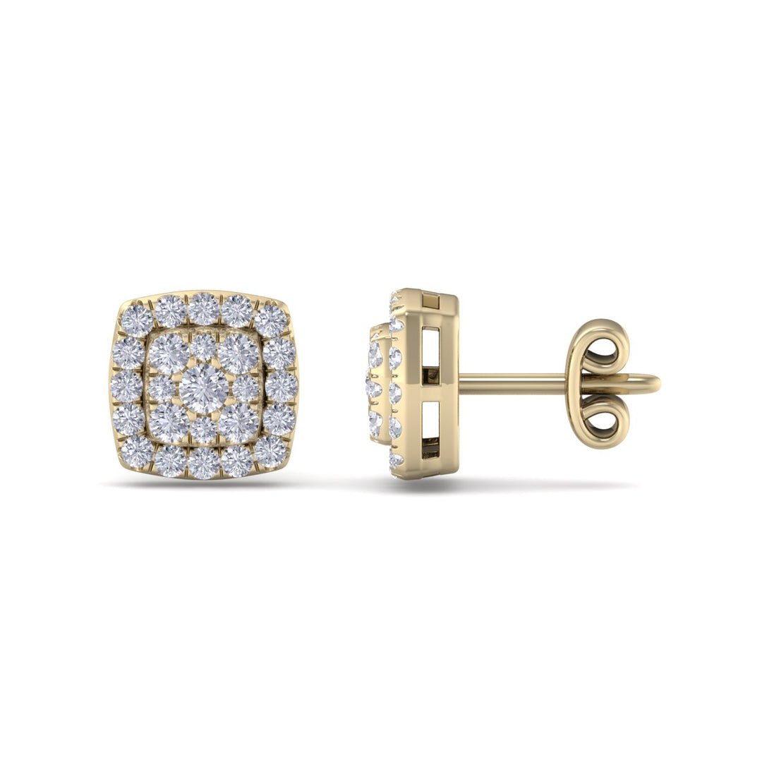 Square stud diamond earrings in rose gold with white diamonds of 0.50 ct in weight
